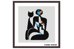 Woman with cat silhouette minimalistic cross stitch pattern - Tango Stitch