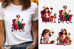 Funny woman wine clipart PNG | Girl wine sublimation Product Image 1