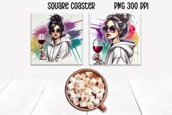 Woman wine square coaster | Girl food coaster PNG Product Image 1