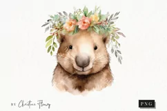 Watercolor Wombat Flower Crown Clipart | Watercolor Animal Product Image 1