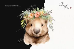 Watercolor Wombat Flower Crown Clipart | Watercolor Animal Product Image 2