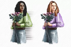 Girl Clipart Women with the rose African American European Product Image 2