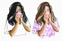Women Clipart Cup of coffee African American European Product Image 2