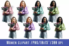 Girl Clipart Women with the rose African American European Product Image 1