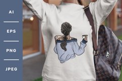 Woman with Coffee from Back View Sublimation Design Product Image 1