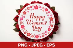 Happy Women’s Day. Red floral wreath sublimation design Product Image 1