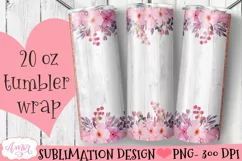 Pink flowers and wood tumbler wrap PNG for sublimation Product Image 1