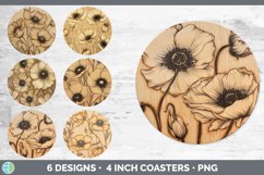 Bundle of six Pyrographic Anemones Round Coaster designs.