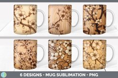 Bundle of six Pyrographic Apple Blossoms Mug Wrap designs.