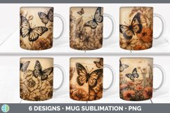 Bundle of six Pyrographic Butterflies Mug Wrap designs.