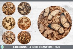 Bundle of six Pyrographic Butterflies Round Coaster designs.