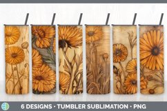 Bundle of six Pyrographic Calendulas Tumbler designs.