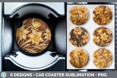 Bundle of six Pyrographic Daffodils Car Coaster designs.