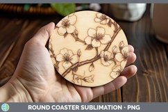 GorgeousWood Burned Flowers Round Coaster design.