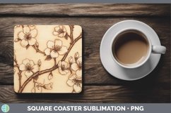 GorgeousWood Burned Flowers Square Coaster design.