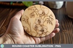 GorgeousWood Burned Flowers Round Coaster design.