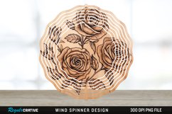 Wood Burned Rose Flowers Wind Spinner Sublimation PNG Design Product Image 1