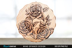 Wood Burned Rose Flowers Wind Spinner Sublimation PNG Design Product Image 1