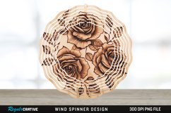 Wood Burned Rose Flowers Wind Spinner Sublimation PNG Design Product Image 1