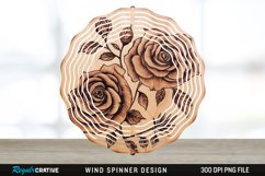 Wood Burned Rose Flowers Wind Spinner Sublimation PNG Design Product Image 1