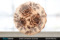 Wood Burned Rose Flowers Wind Spinner Sublimation PNG Design Product Image 1