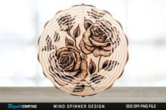 Wood Burned Rose Flowers Wind Spinner Sublimation PNG Design Product Image 1