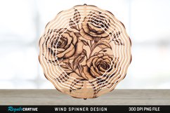 Wood Burned Rose Flowers Wind Spinner Sublimation PNG Design Product Image 1