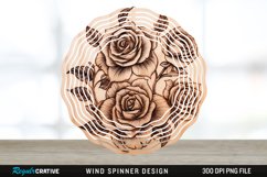 Wood Burned Rose Flowers Wind Spinner Sublimation PNG Design Product Image 1