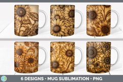 Bundle of six Pyrographic Sunflowers Mug Wrap designs.