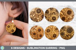 Bundle of six Pyrographic Sunflowers Round Earrings designs.