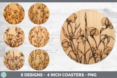 Bundle of six Pyrographic Sweet Peas Round Coaster designs.