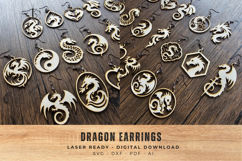 Wood Laser Cut Files Earrings: Dragon Earrings Product Image 2