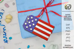 Wooden 4th of July gift tag Laser Cut. American flag SVG Product Image 1