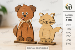 3D Animals Figurines Stands Laser Cut. Dog and Cat SVG Product Image 1