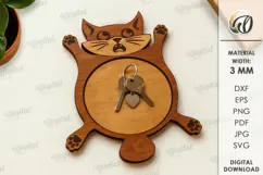 Wooden Animal Key Holder Laser Cut. Cat SVG Product Image 1