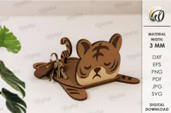 Wooden Animal Key Holder Laser Cut. Tiger SVG Product Image 1