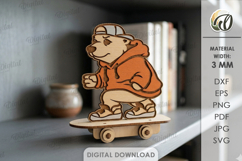 3D Animal On Skateboard Laser Cut. Kids toy. Bear SVG Product Image 1