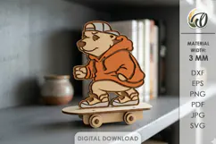 3D Animal On Skateboard Laser Cut. Kids toy. Bear SVG Product Image 1
