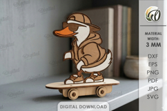 3D Animal On Skateboard Laser Cut. Kids toy. Duck SVG Product Image 1