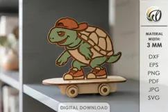 3D Animal On Skateboard Laser Cut. Kids toy. Turtle SVG Product Image 1