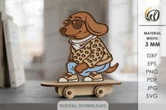 3D Animal On Skateboard Laser Cut. Kids toy. Dog SVG Product Image 1