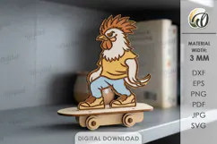 3D Animal On Skateboard Laser Cut. Kids toy. Rooster SVG Product Image 1