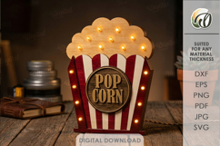 3D Movie Night Lamp Laser Cut. Night Light. Popcorn SVG Product Image 1