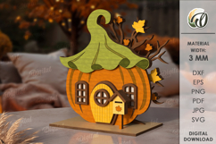 Wooden Autumn Houses Bundle Laser Cut. Fall Decor SVG Product Image 2