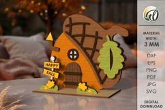 Wooden Autumn Houses Bundle Laser Cut. Fall Decor SVG Product Image 12