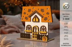 Wooden Autumn Houses Bundle Laser Cut. Fall Decor SVG Product Image 4