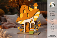 Wooden Autumn Houses Bundle Laser Cut. Fall Decor SVG Product Image 5