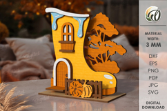 Wooden Autumn Houses Bundle Laser Cut. Fall Decor SVG Product Image 8