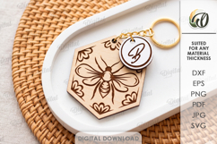 Bee Keychain Laser Cut. Honey Bee Key Ring SVG Product Image 1