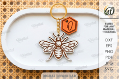 Bee Keychain Laser Cut. Honey Bee Key Ring SVG Product Image 1